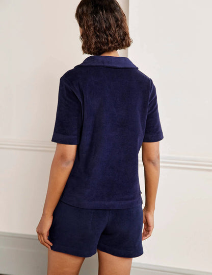 Erica Towelling Polo Top-Navy
