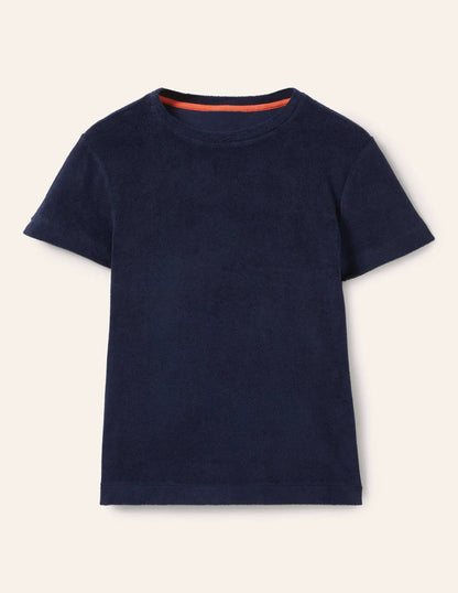 Erica Towelling Crew Neck Top-Navy