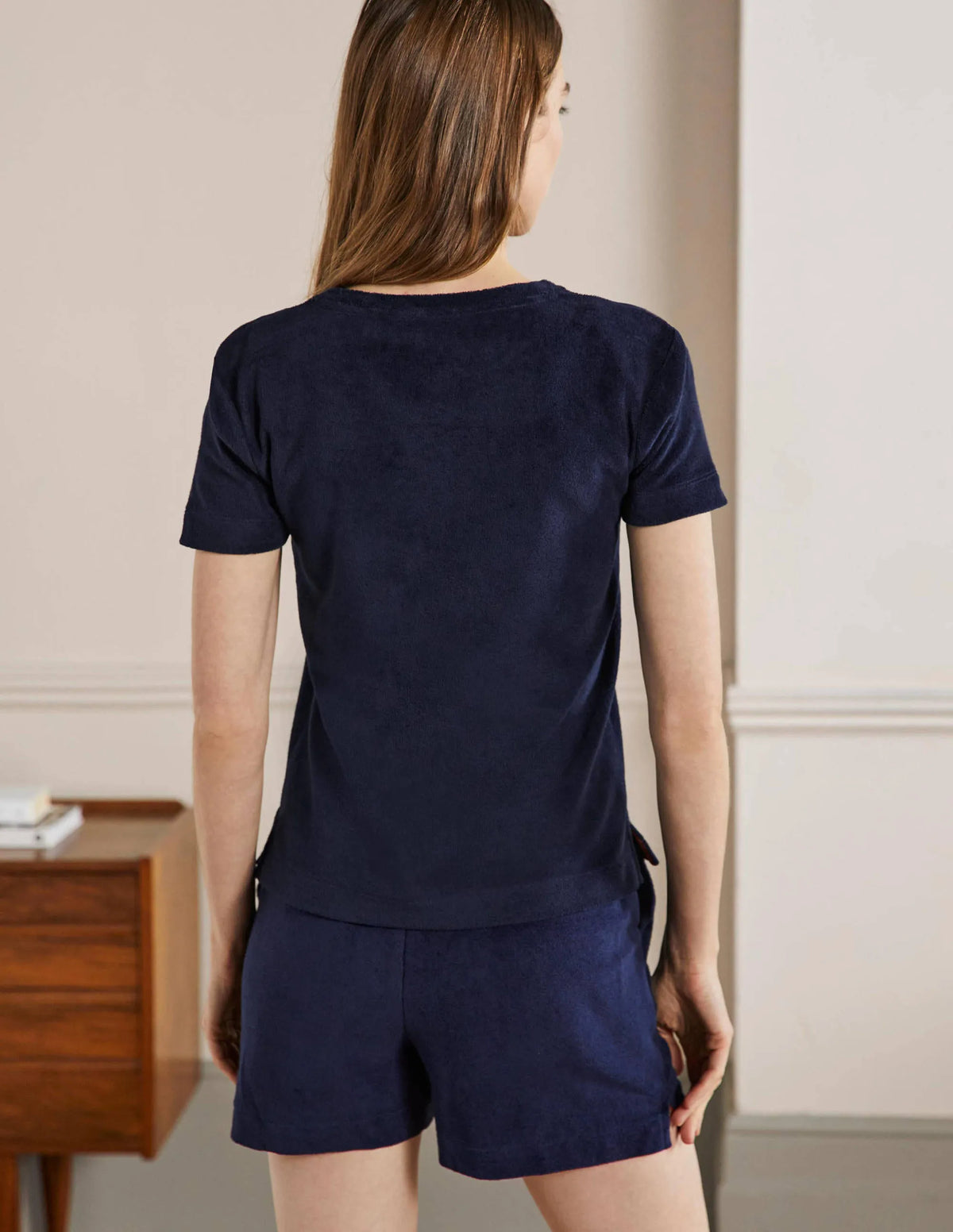 Erica Towelling Crew Neck Top-Navy