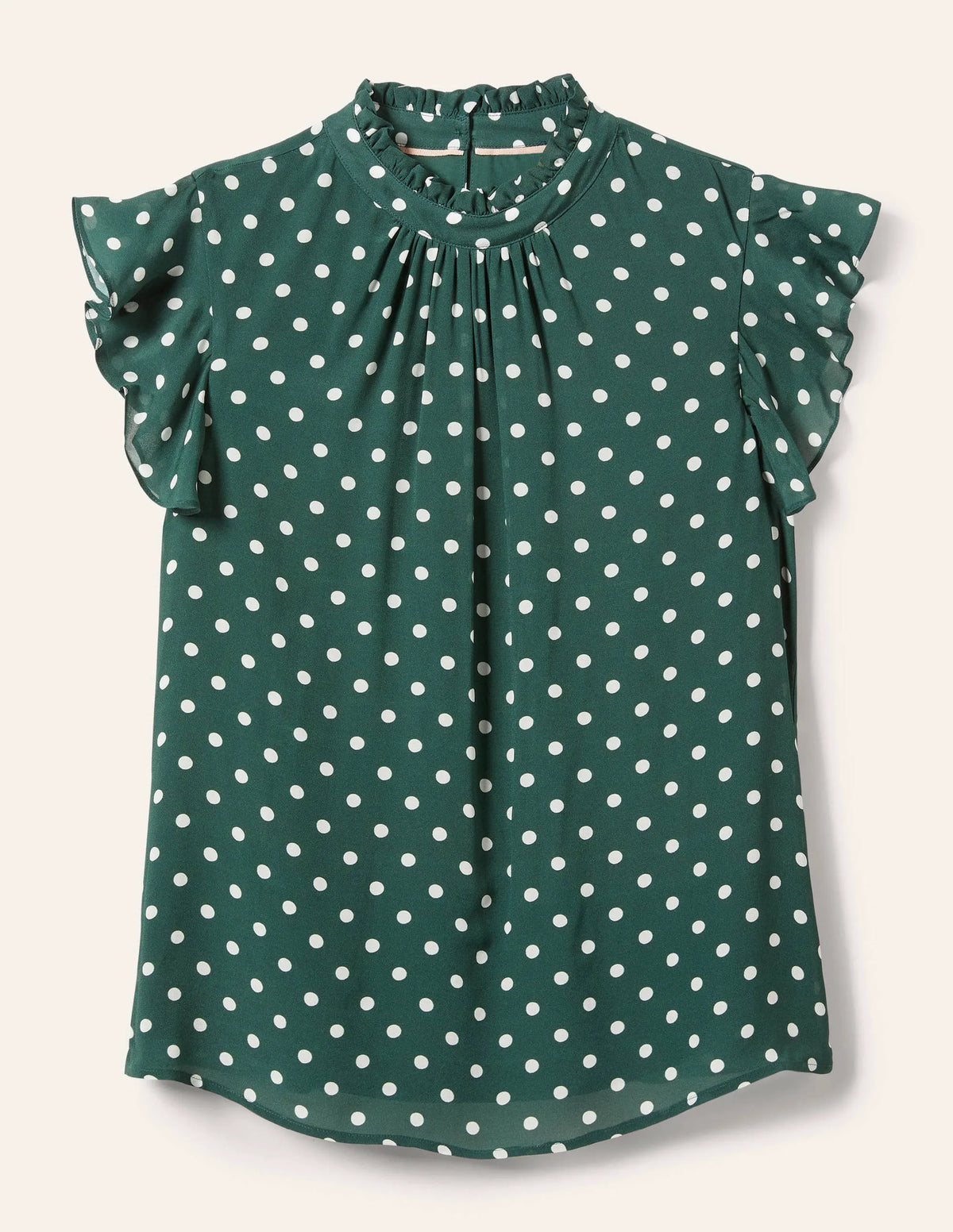 High Neck Sleeveless Top-Trekking Green, Regular Dot