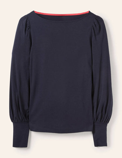 Supersoft Boat Neck Top-Navy