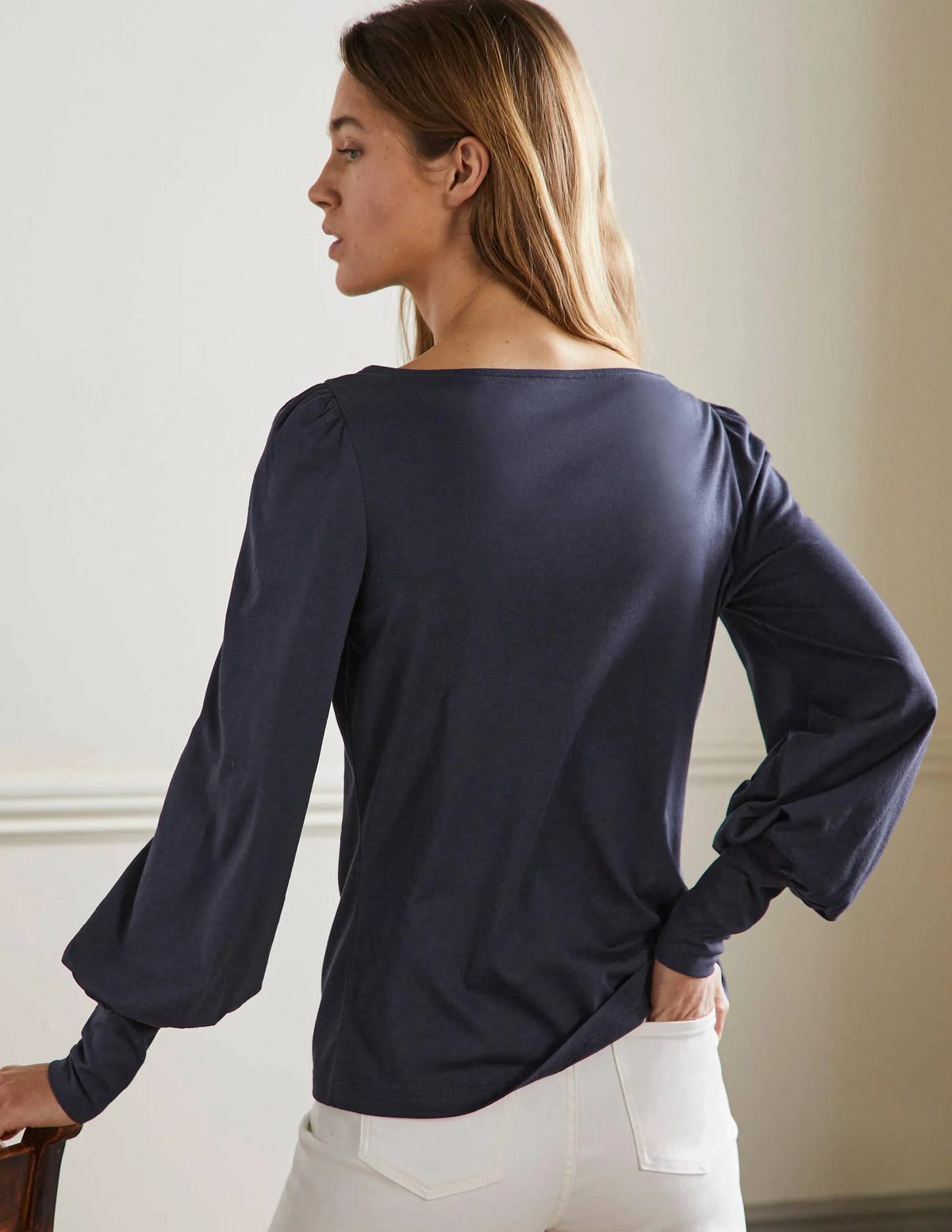 Supersoft Boat Neck Top-Navy