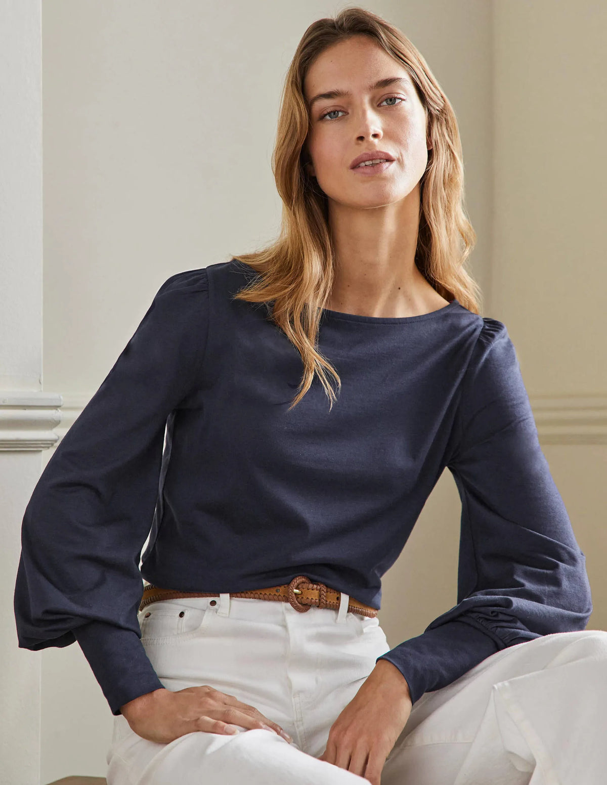 Supersoft Boat Neck Top-Navy