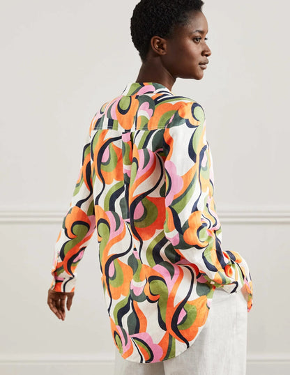 Linen Shirt-Multi, Abstract Swirl