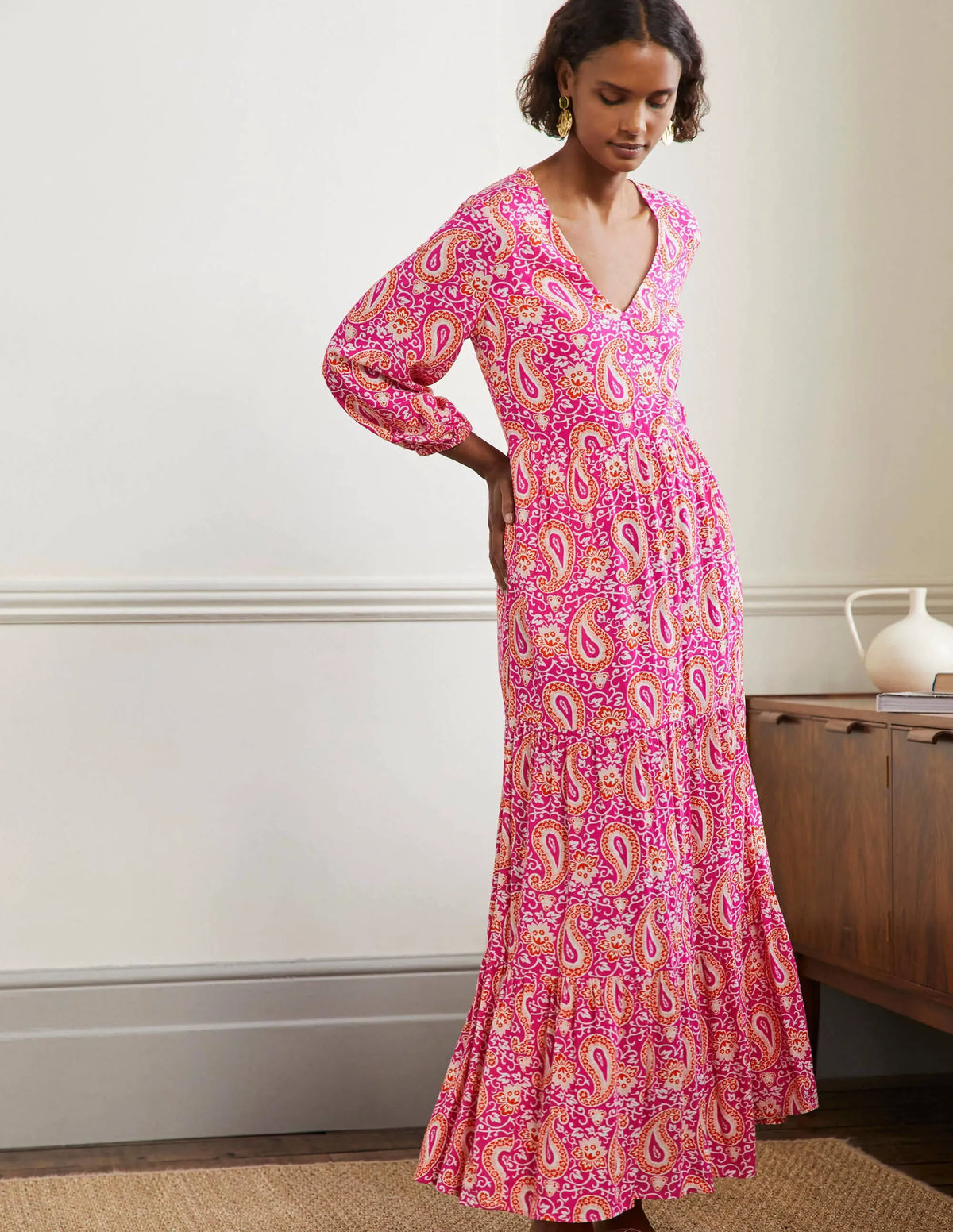 Blouson Sleeve Maxi Dress-Pop Pansy, Enchanting Paisley