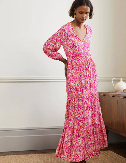 Blouson Sleeve Maxi Dress-Pop Pansy, Enchanting Paisley