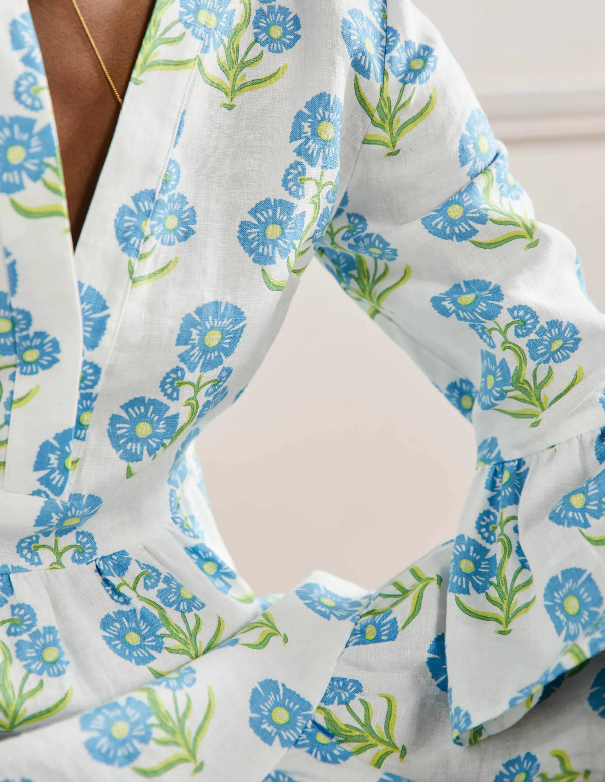 Relaxed Linen Tiered Dress-Molly Mahon Flower Woodblock