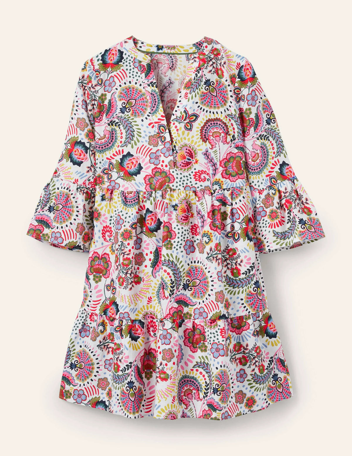 Relaxed Linen Tiered Dress-Multi, Decorative Meadow