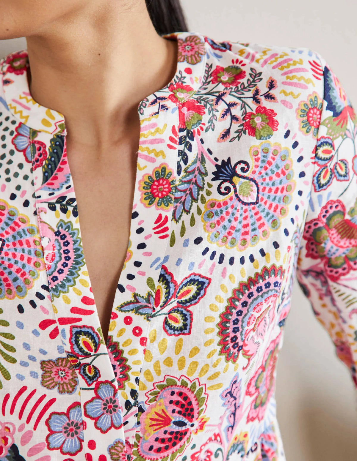 Relaxed Linen Tiered Dress-Multi, Decorative Meadow