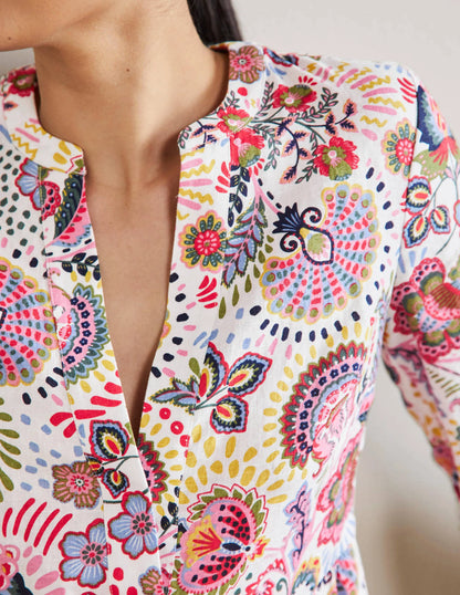 Relaxed Linen Tiered Dress-Multi, Decorative Meadow
