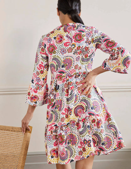 Relaxed Linen Tiered Dress-Multi, Decorative Meadow