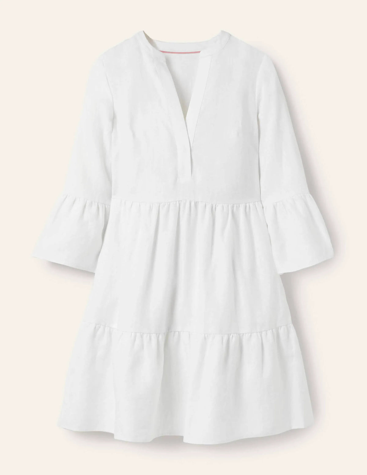 Relaxed Linen Tiered Dress-White