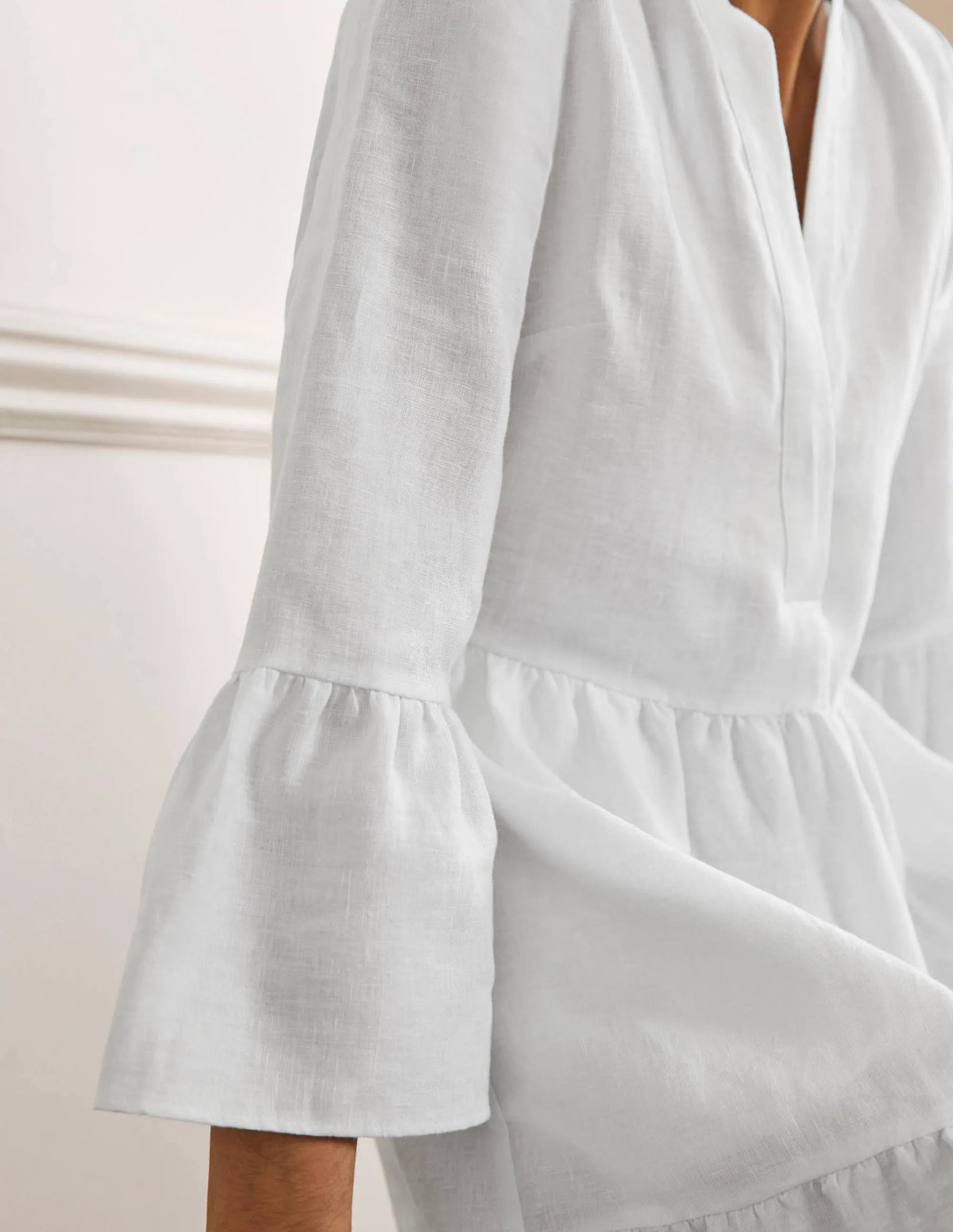 Relaxed Linen Tiered Dress-White