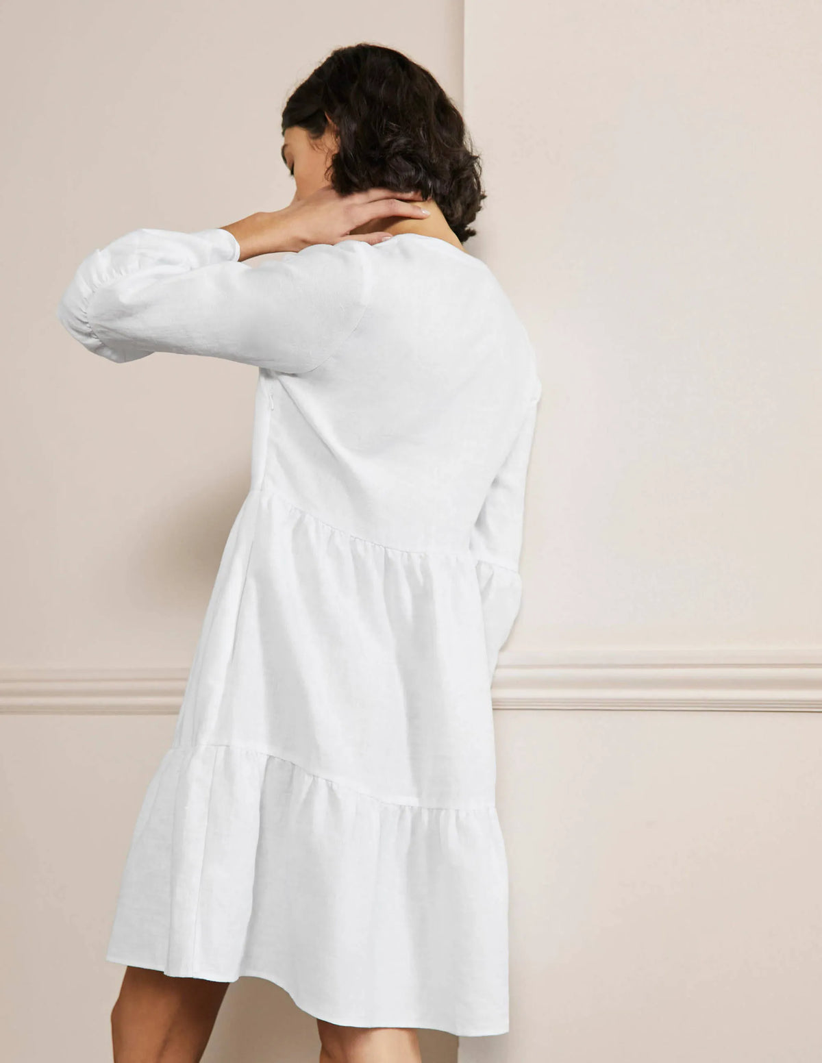 Relaxed Linen Tiered Dress-White