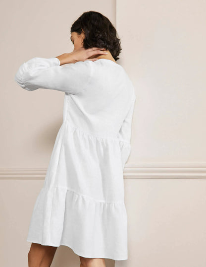Relaxed Linen Tiered Dress-White