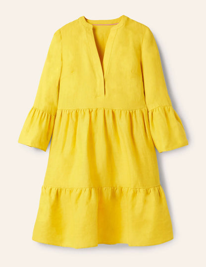 Relaxed Linen Tiered Dress-Lemon Fizz