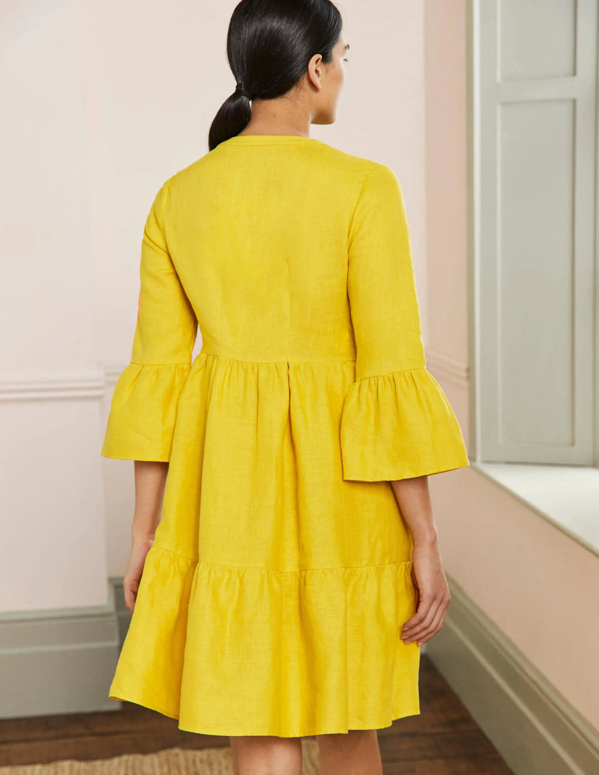 Relaxed Linen Tiered Dress-Lemon Fizz
