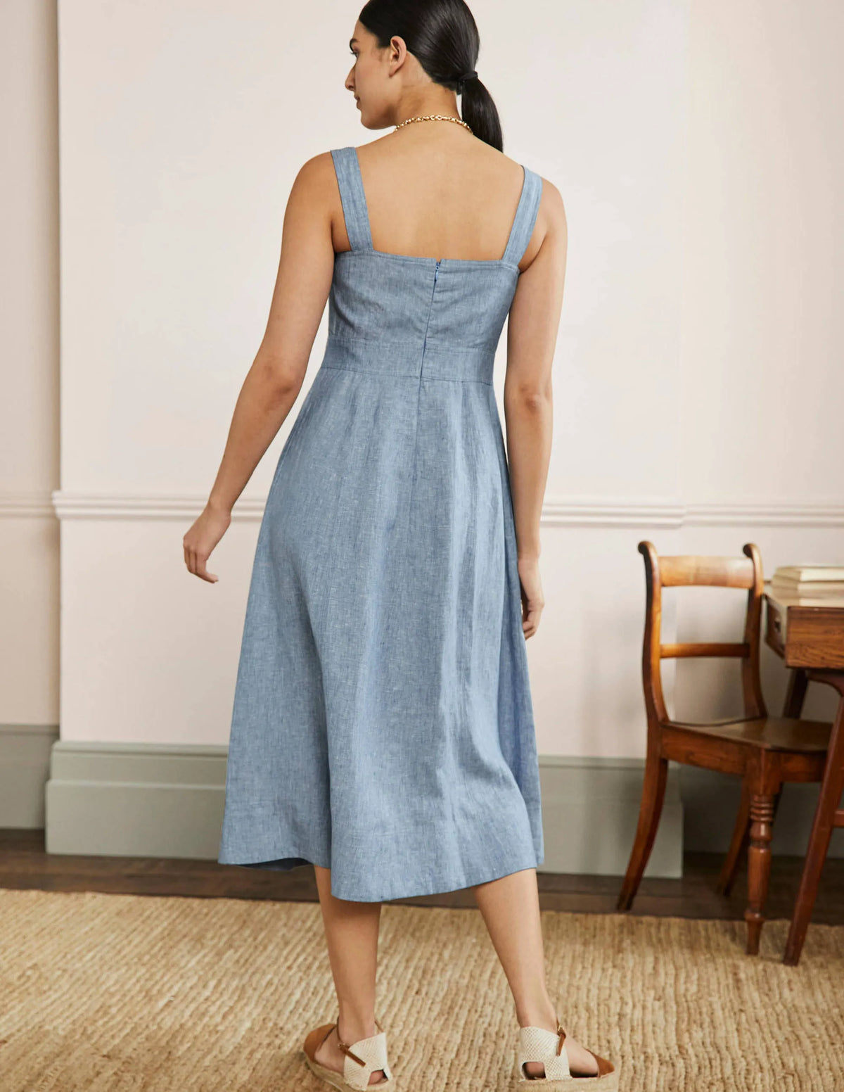 Virginie Linen Midi Dress-Chambray
