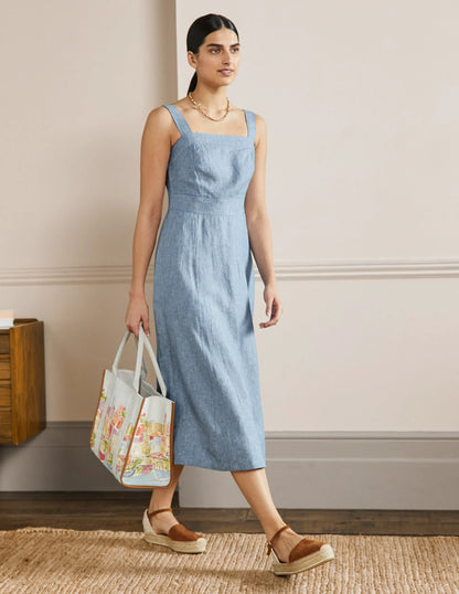 Virginie Linen Midi Dress-Chambray