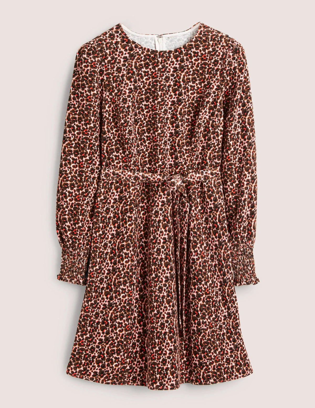 Smocked Cuff Corduroy Dress-Milkshake, Abstract Bud