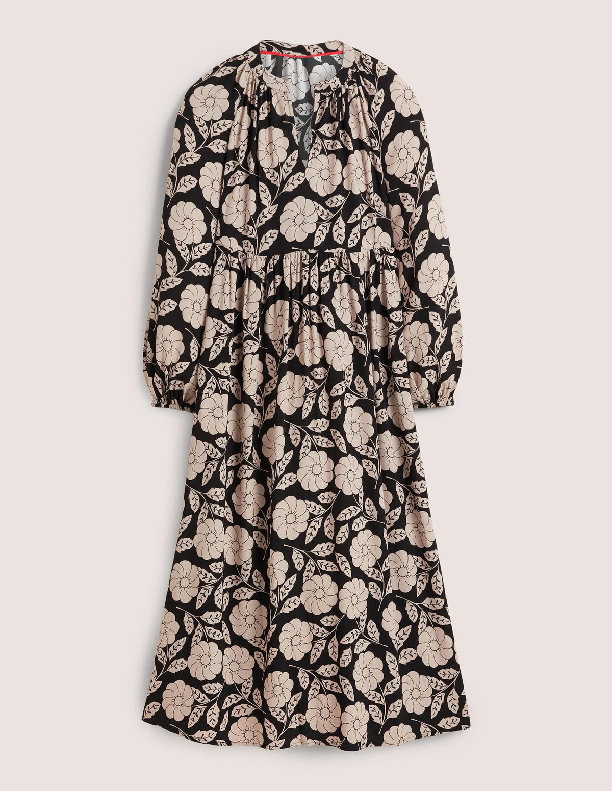 Printed Notch Neck Maxi Dress-Black, Botanica