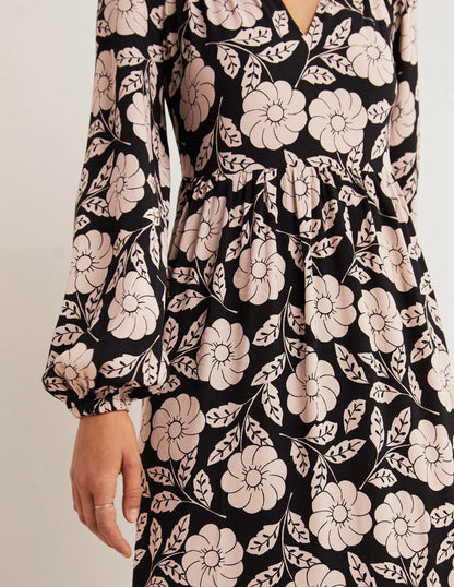 Printed Notch Neck Maxi Dress-Black, Botanica