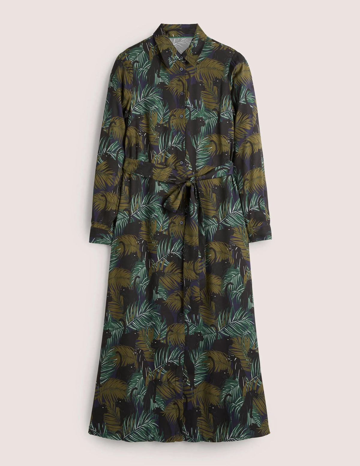 Long Sleeve Midi Shirt Dress-Navy, Tropic Panther