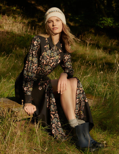 Long Sleeve Midi Shirt Dress-Navy, Tropic Panther