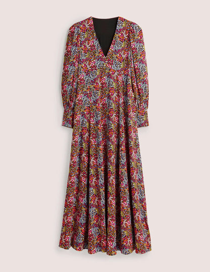 Blouson Sleeve Maxi Tea Dress-Multi, Ditsy Garden