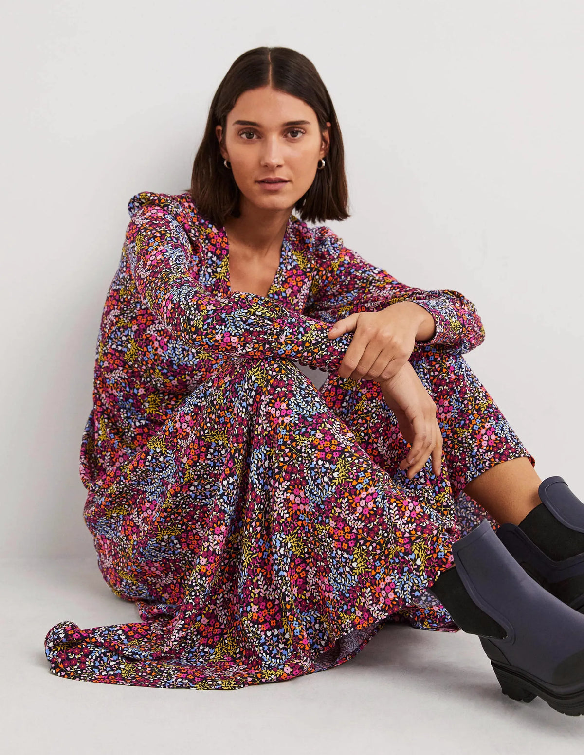 Blouson Sleeve Maxi Tea Dress-Multi, Ditsy Garden