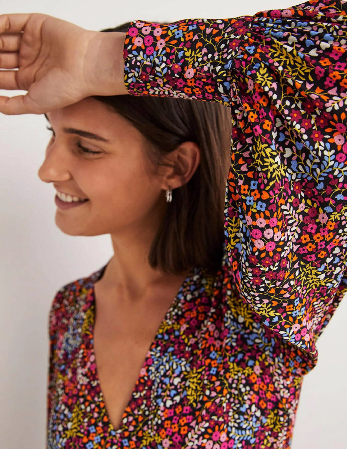 Blouson Sleeve Maxi Tea Dress-Multi, Ditsy Garden