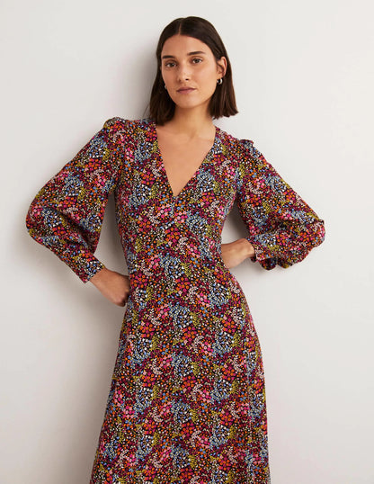 Blouson Sleeve Maxi Tea Dress-Multi, Ditsy Garden