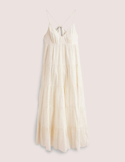 Tiered Maxi Cover up-Ivory, Lurex