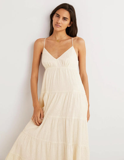 Tiered Maxi Cover up-Ivory, Lurex