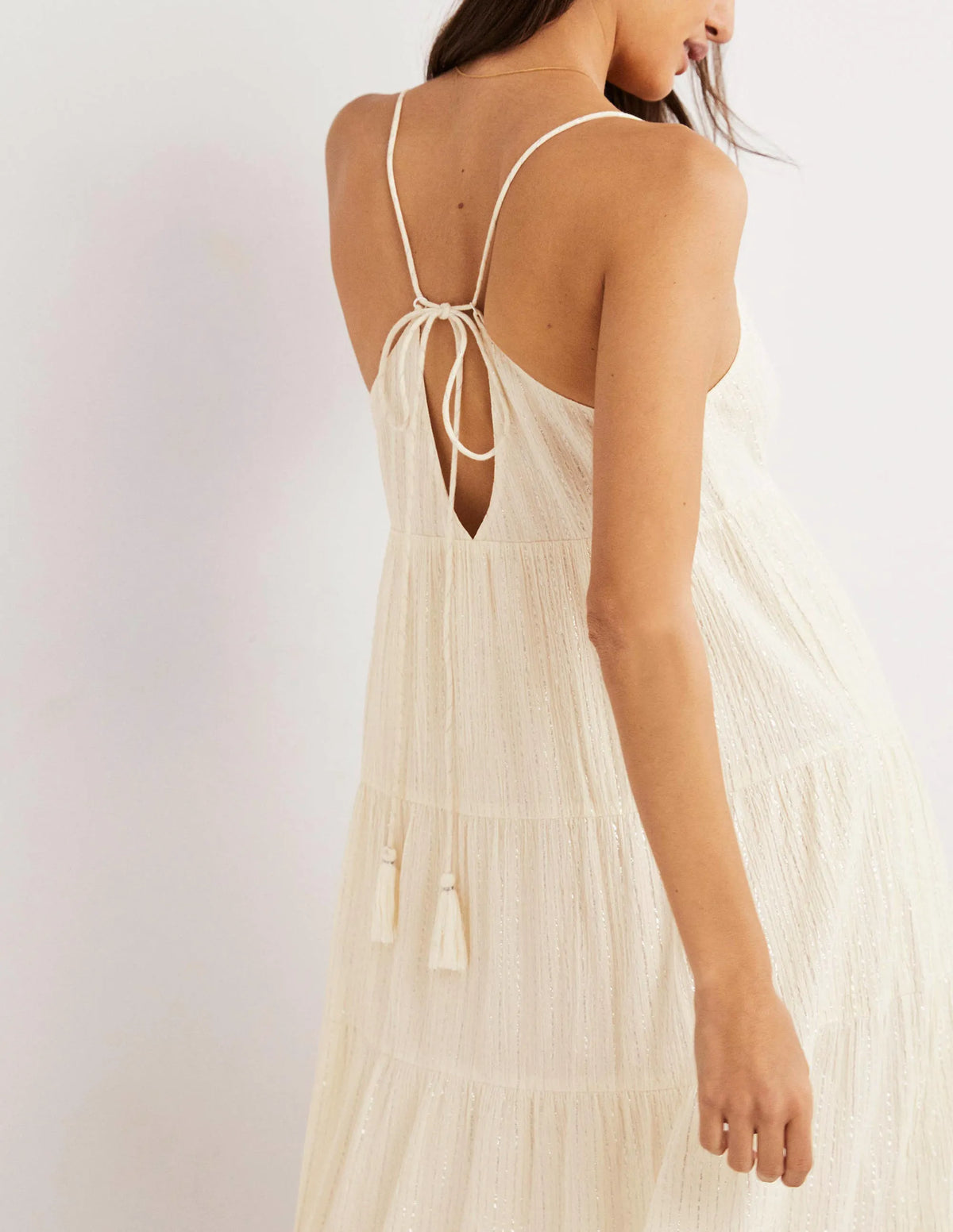 Tiered Maxi Cover up-Ivory, Lurex