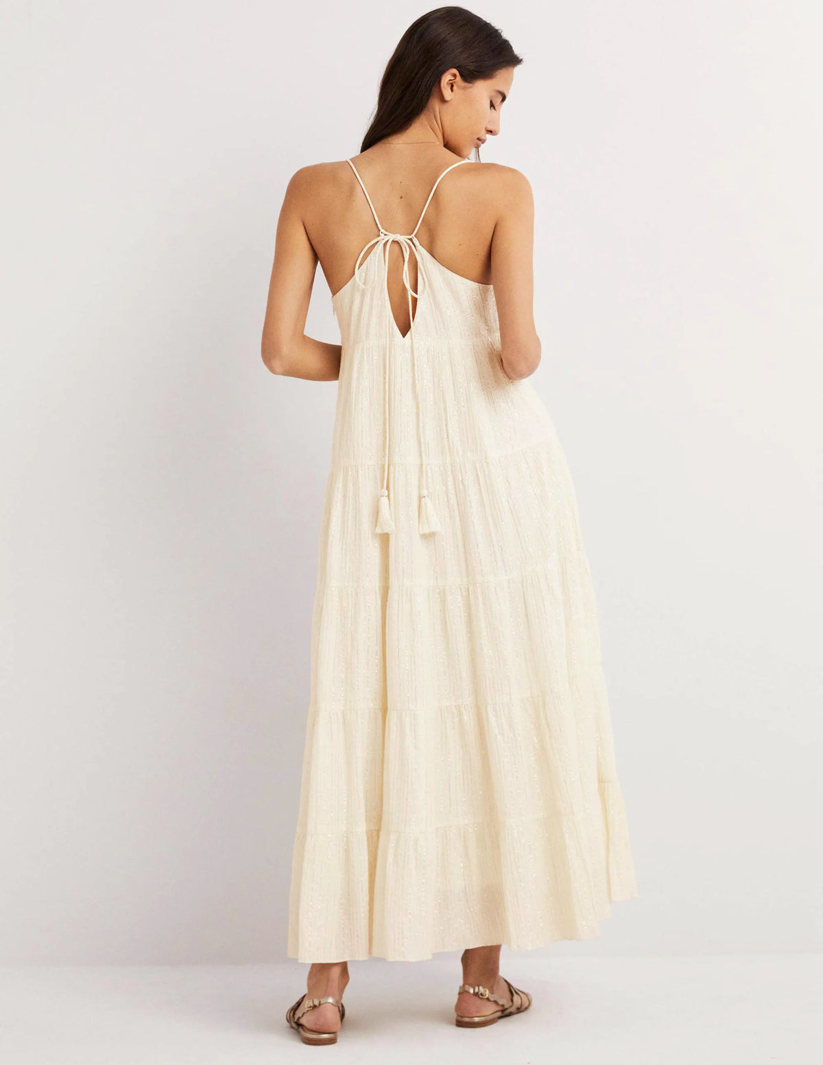 Tiered Maxi Cover up-Ivory, Lurex
