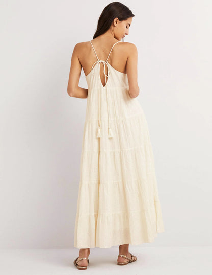 Tiered Maxi Cover up-Ivory, Lurex