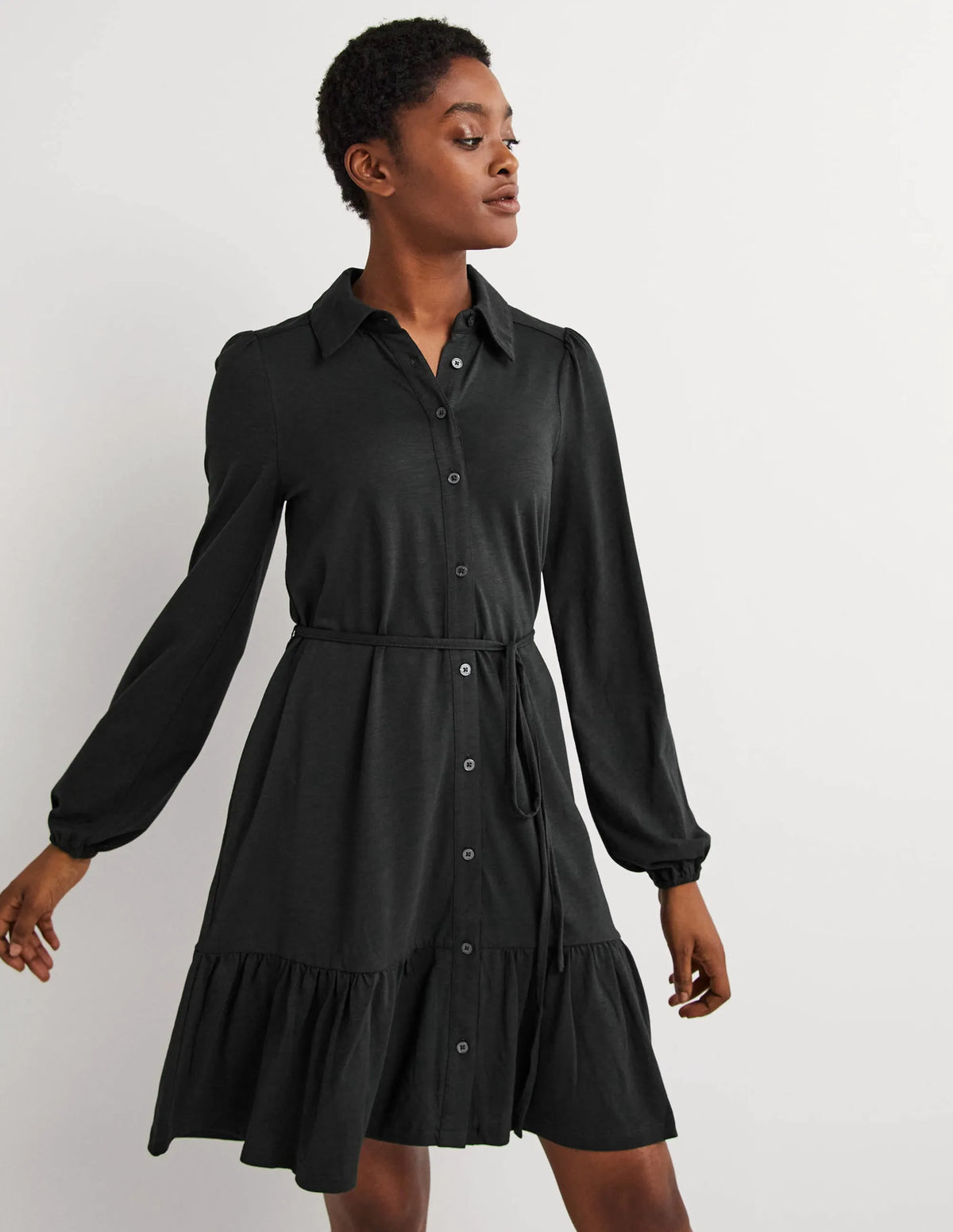 Tiered Jersey Shirt Mini Dress-Cavolo Nero