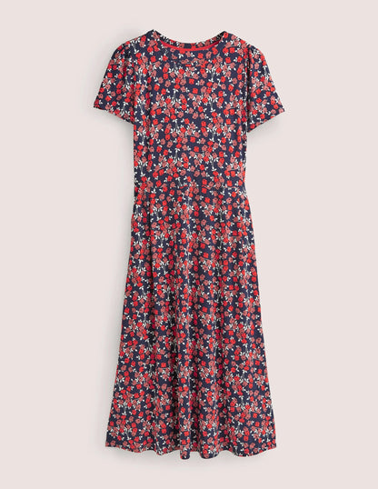Lucinda Jersey Midi Dress-Cherry Red, Abstract Sprig