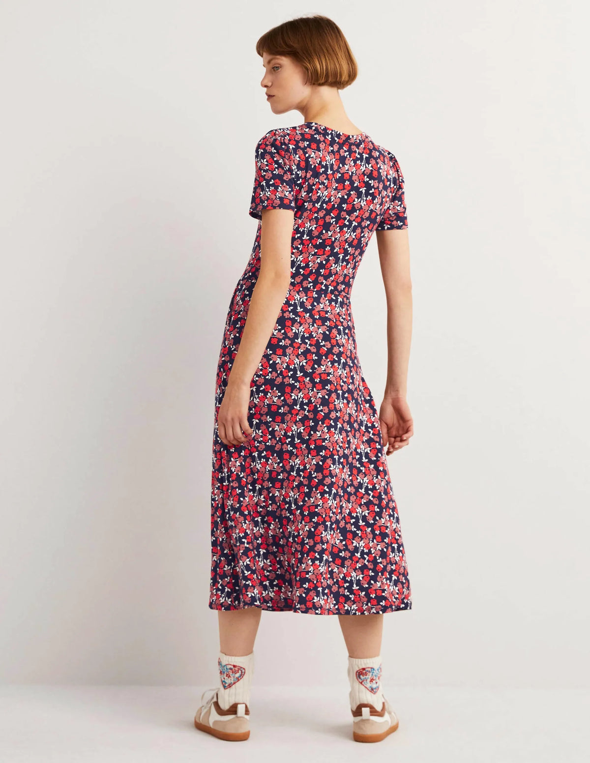 Lucinda Jersey Midi Dress-Cherry Red, Abstract Sprig