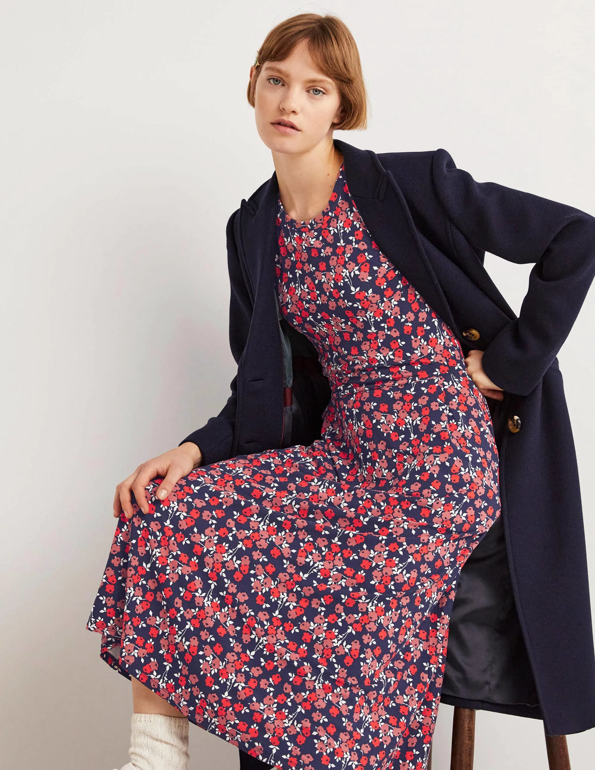 Lucinda Jersey Midi Dress-Cherry Red, Abstract Sprig
