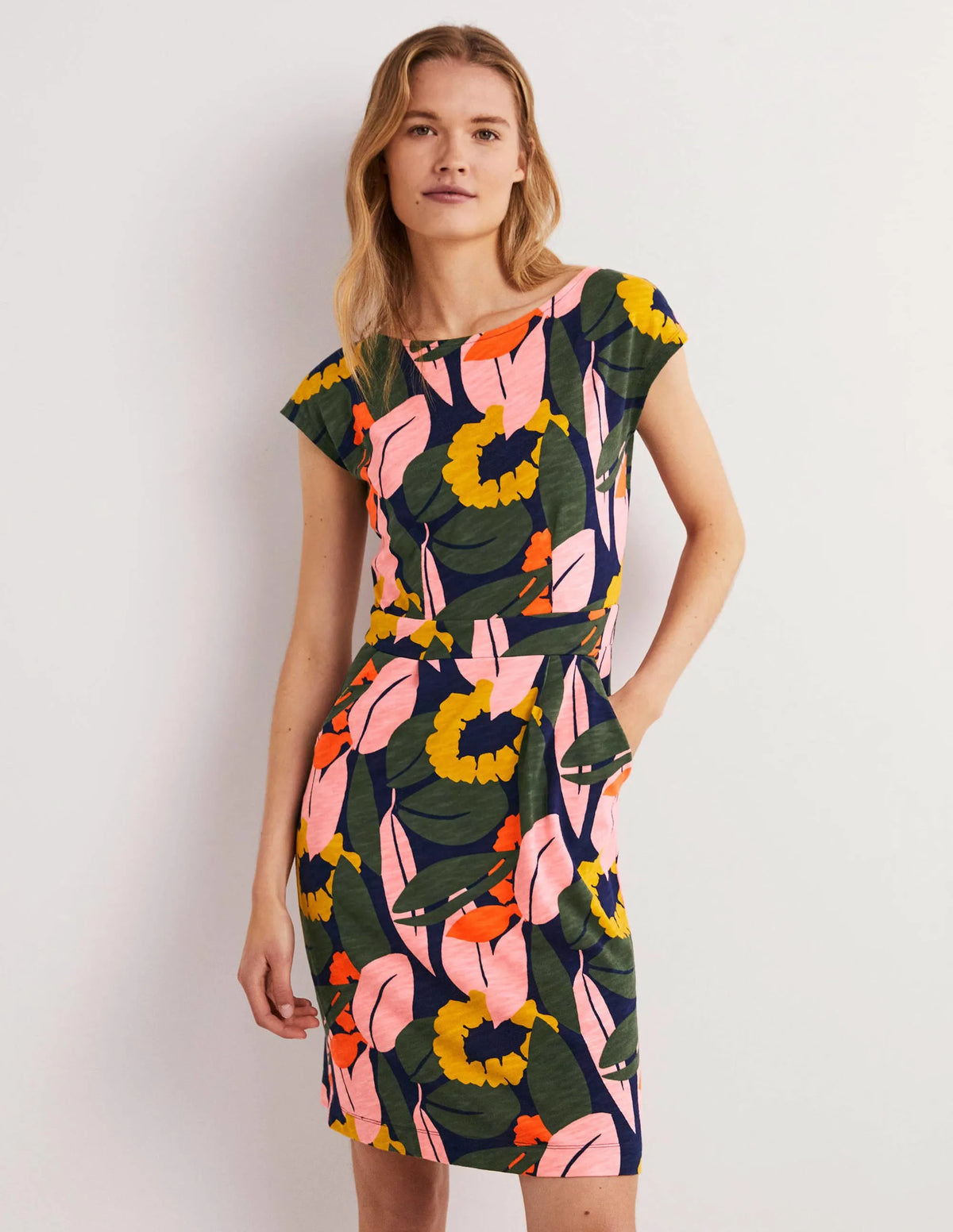 Florrie Jersey Dress-French Navy, Abstract Bloom