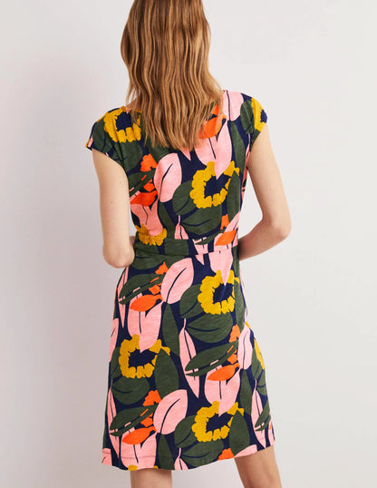Florrie Jersey Dress-French Navy, Abstract Bloom