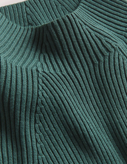 Ribbed High Neck Sweater-Trekking Green
