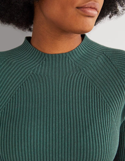 Ribbed High Neck Sweater-Trekking Green