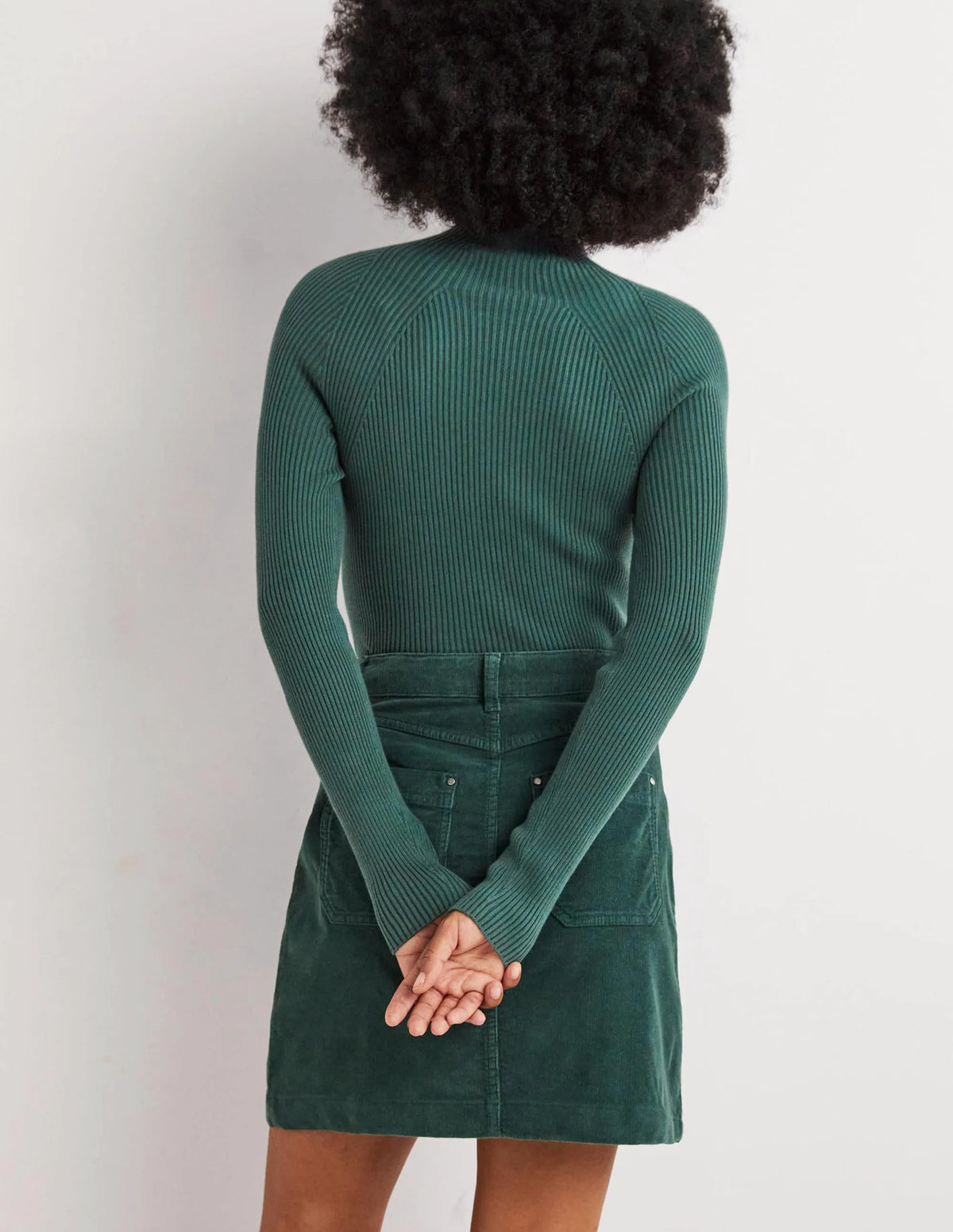 Ribbed High Neck Sweater-Trekking Green