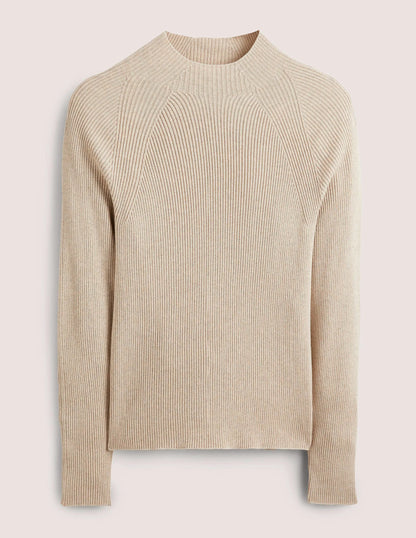 Ribbed High Neck Sweater-Chinchilla Melange
