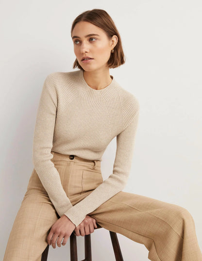 Ribbed High Neck Sweater-Chinchilla Melange