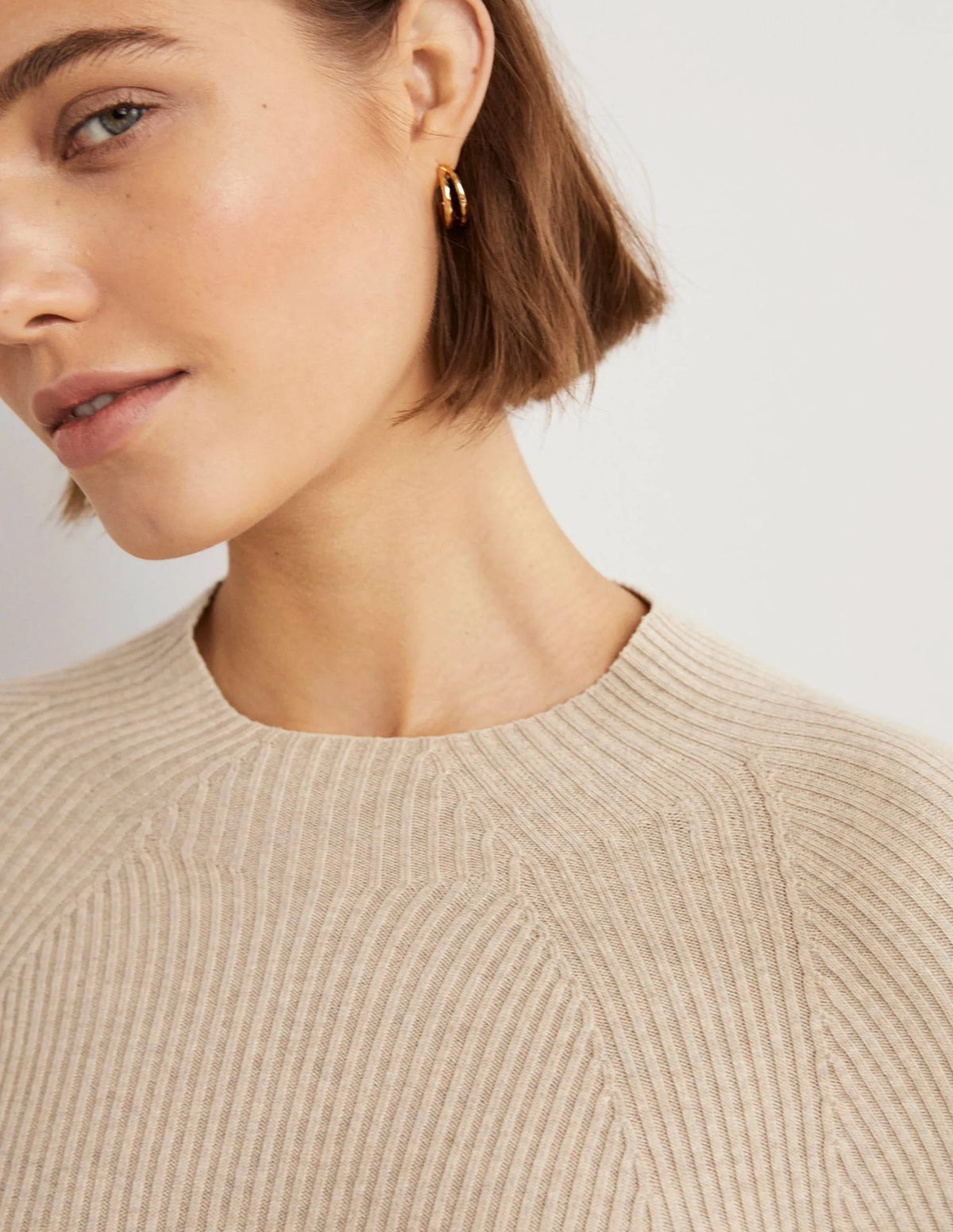 Ribbed High Neck Sweater-Chinchilla Melange