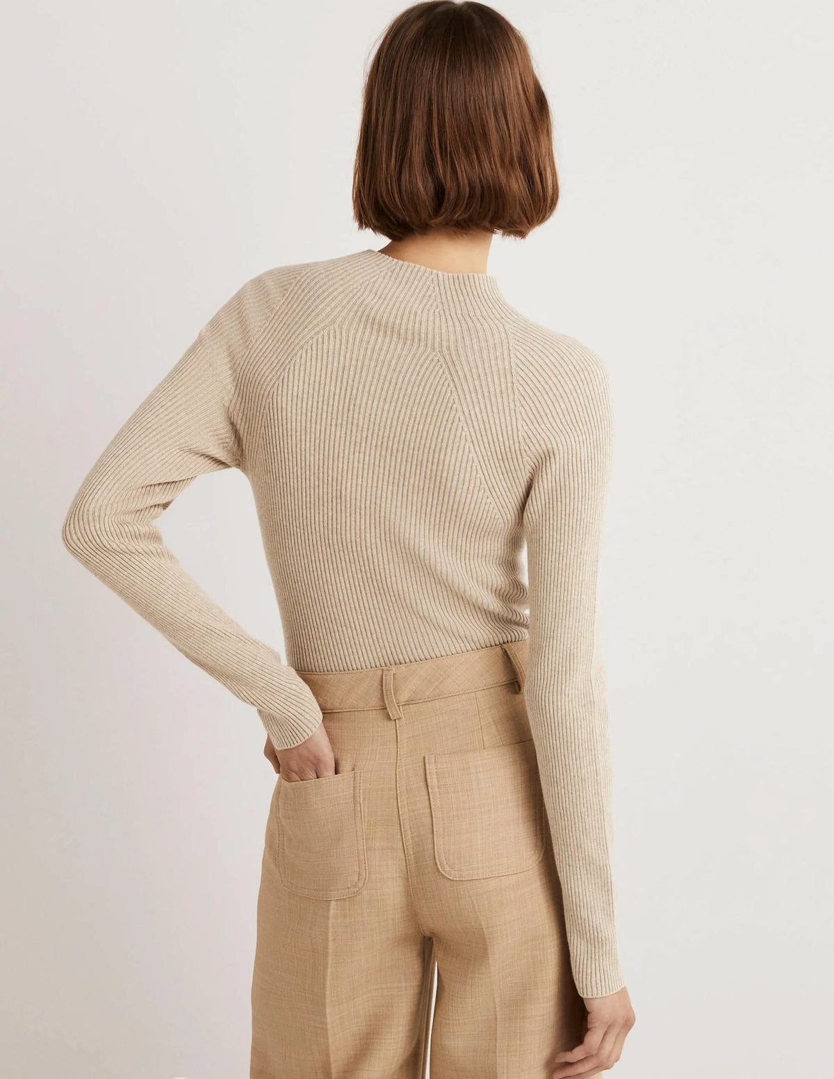 Ribbed High Neck Sweater-Chinchilla Melange
